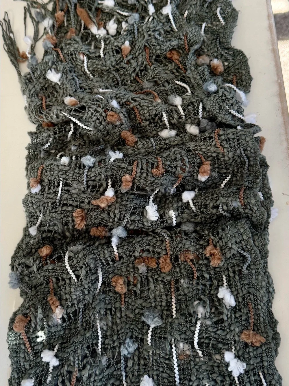 Knit Fringe Scarf in Grey